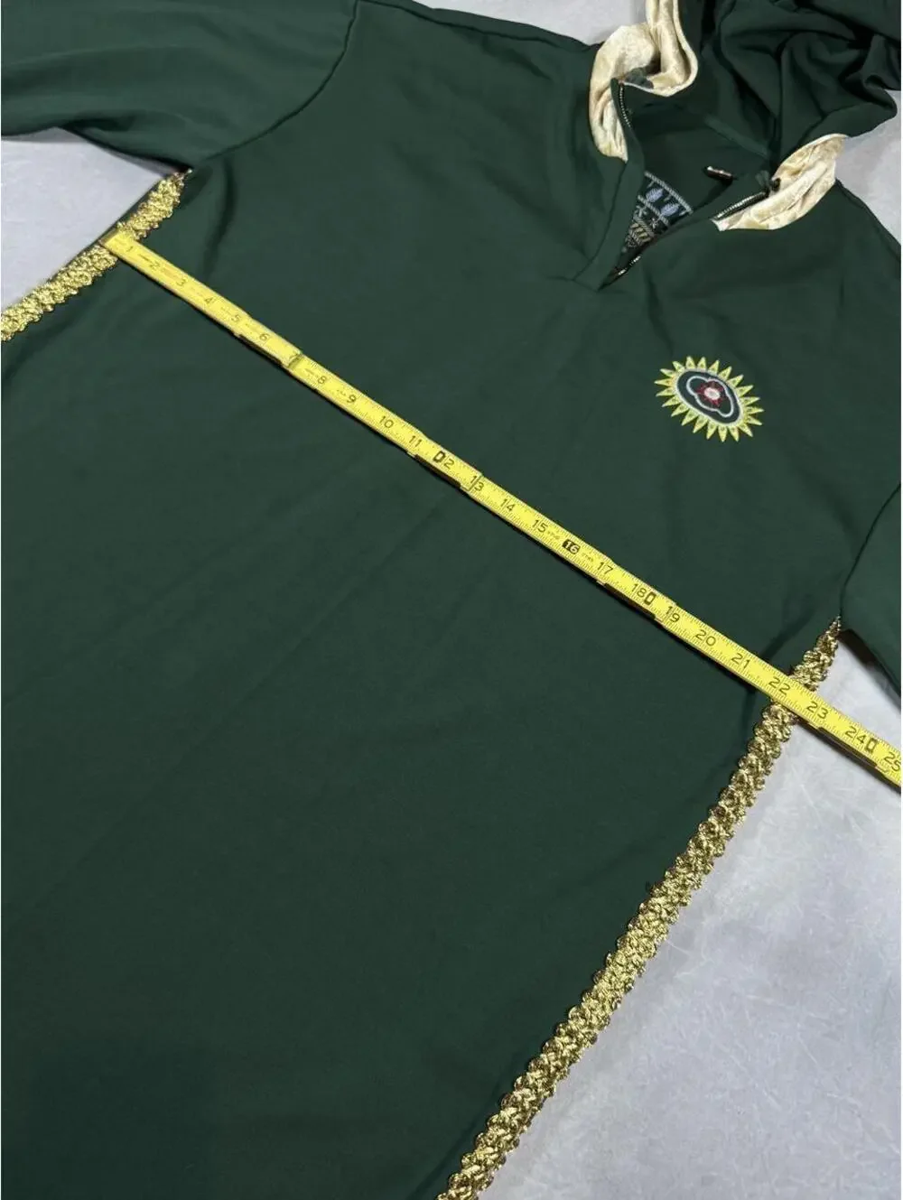 LIEBO Embroidered Boho Tunic Hoodie Gold Velvet Folk Art Longline Pullover